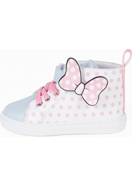 Pembe Puantiye Desenli Kurdele Detaylı Cırt Cırtlı Lastikli Açık Mavi Kız Çocuk Günlük Sneaker Spor AYAKKABI-S-1005