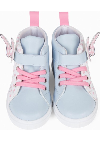 First Step Pembe Puantiye Desenli Kurdele Detaylı Cırt Cırtlı Lastikli Açık Mavi Kız Çocuk Günlük Sneaker Spor AYAKKABI-S-1005