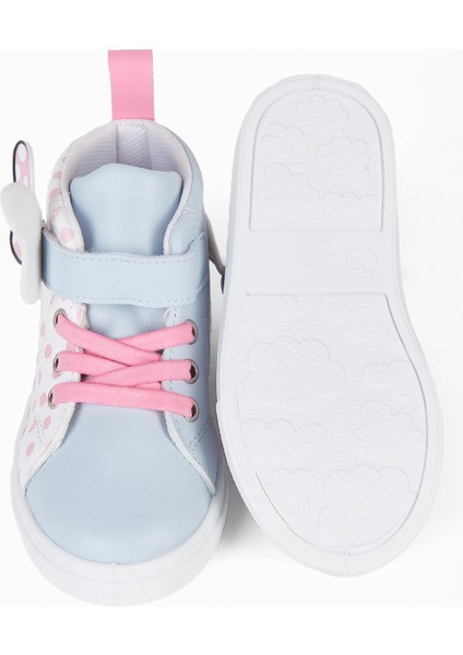 First Step Pembe Puantiye Desenli Kurdele Detaylı Cırt Cırtlı Lastikli Açık Mavi Kız Çocuk Günlük Sneaker Spor AYAKKABI-S-1005