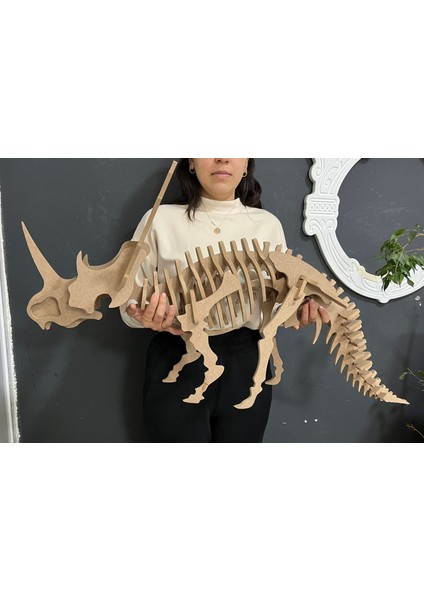 Ceratopsian 3D Dinozor Iskelet Maket-Yapboz-(8mm Ham Mdf)