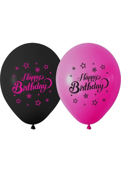 Pınk Stars Happy Bırthday Baskılı Balon