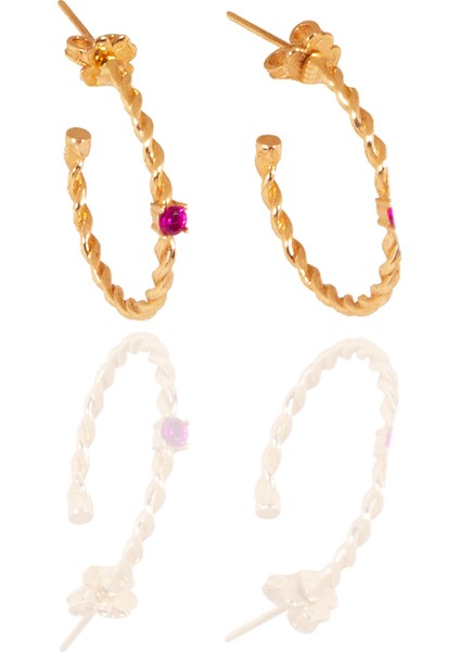 Pembe Taşlı Burgu Yarım Halka Küpe fiyatları