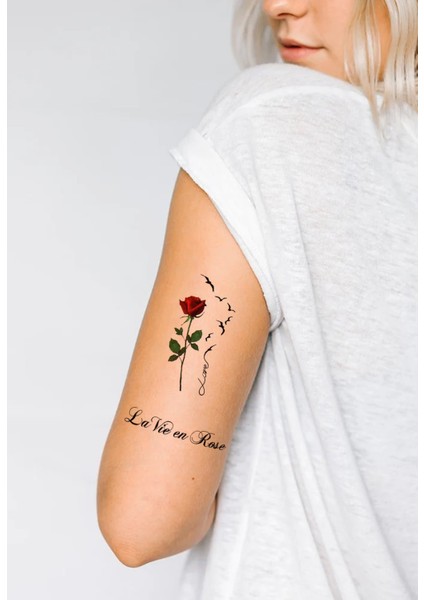 Kırmızı Gül ve Yazılı Dövme Mini Tattoo