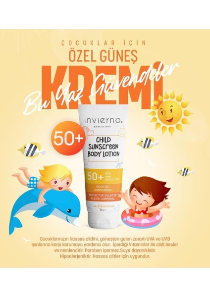 Invierno Barcelona Llc.spf 50 Çocuk Güneş Losyonu 200 ml