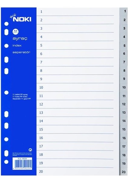 (Tl) Noki 59220 Seperatör A4 1-20 Rakamlı