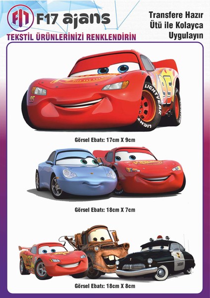Ütü Ile Yapışan Tekstil Baskı Görseli Arabalar Cars Şimşek Mcqueen