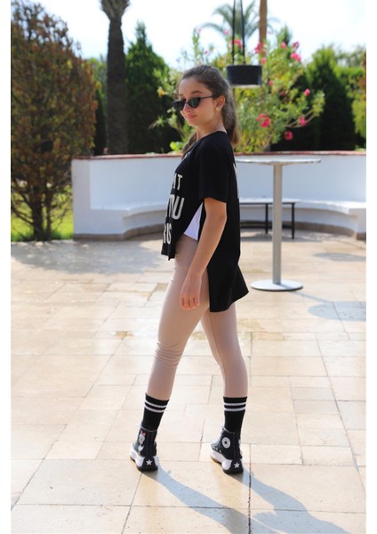 09-14 Yaş Kız Çocuk Siyah Me T-Shirt modelleri