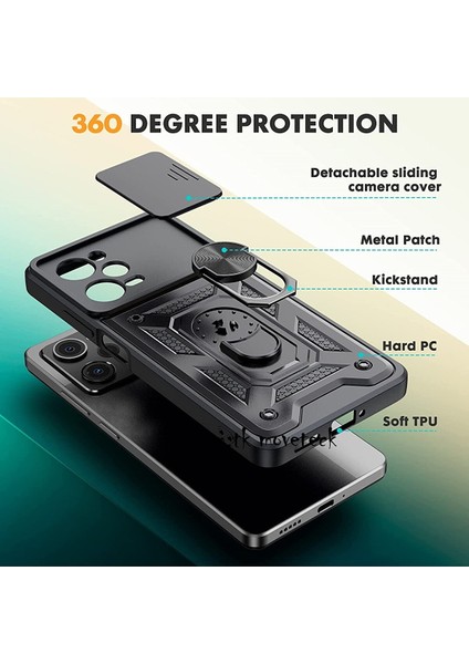 MTK Moveteck Xiaomi Poco X5 5g Uyumlu Kılıf Arazi Tip Armor Zırh Tank Kılıf ve Tam Kaplar Ekran Koruyucu Set