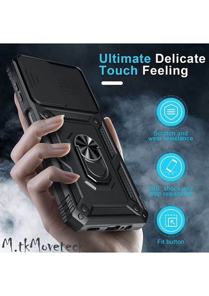 Samsung Galaxy A34 5g Kılıf Kamera Korumalı Sürgülü Yüzüklü Armor Military Zırh Tank Yüzüklü Standlı Kılıf ve Ekran Koruyucu Set