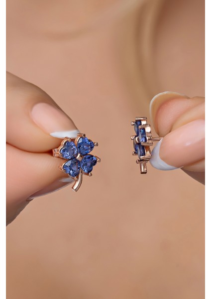 925 Ayar Gümüş Tanzanit Taşlı Yonca Küpe