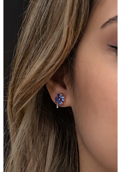 925 Ayar Gümüş Tanzanit Taşlı Yonca Küpe fiyatları