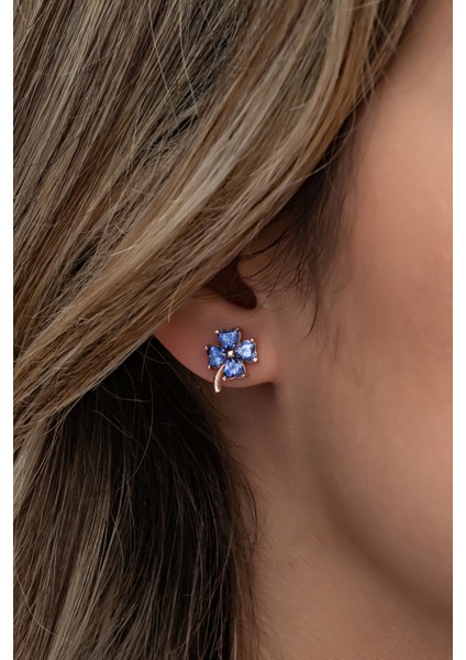 925 Ayar Gümüş Tanzanit Taşlı Yonca Küpe modelleri