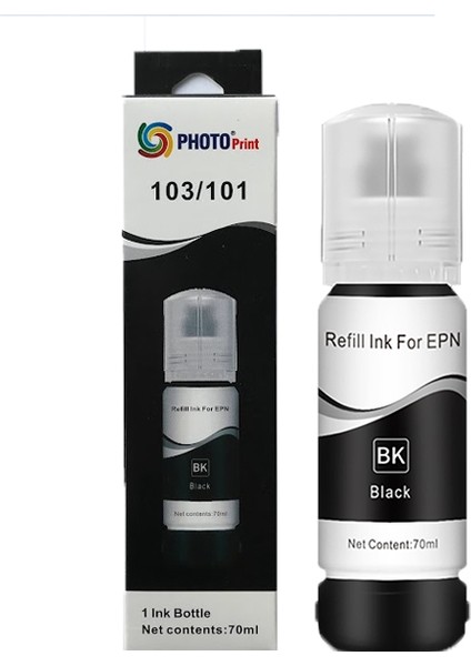 Photo Print Epson 103 Ecotank  L3160 Siyah Ithal Muadil Mürekkep 70 ml