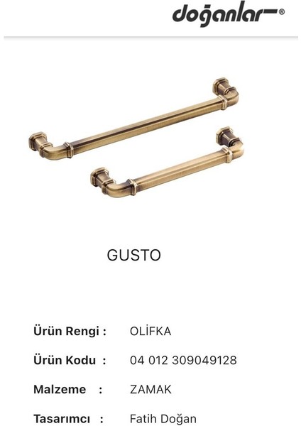 Doğanlar Gusto 192 mm Mobilya Kulp Olifka Antik Sarı modelleri