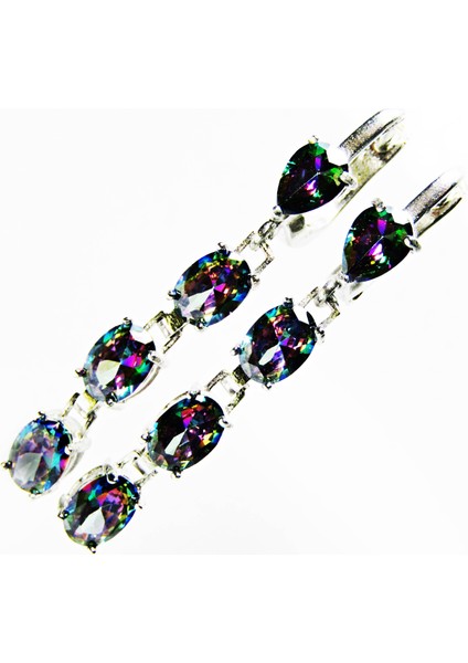 Gümüş Mistik Topaz Oval Damla Taşlı Kadın Küpesi