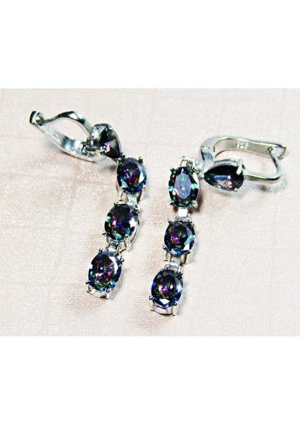 Gümüş Mistik Topaz Oval Damla Taşlı Kadın Küpesi fiyatları