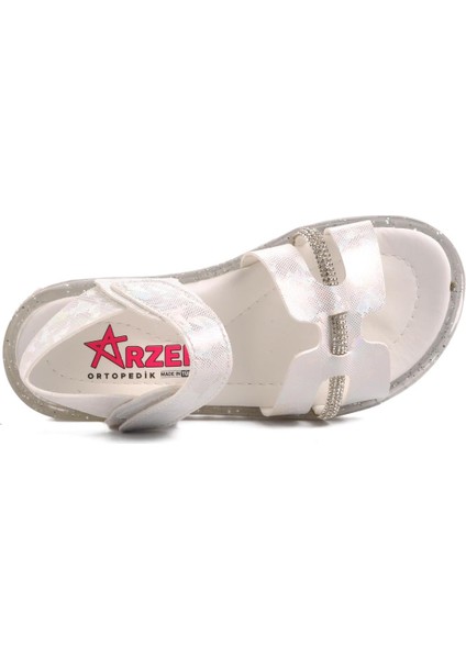 Arz 4222-P Beyaz Simli Cırtlı Kız Çocuk Sandalet