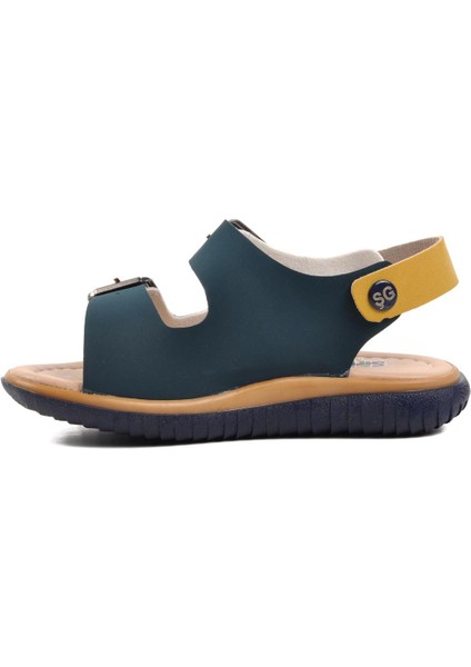Şng 4172-P Lacivert Nubuk-Sarı-Krem Erkek Çocuk Sandalet
