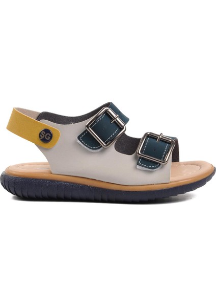 Şng 4172-P Lacivert Nubuk-Sarı-Krem Erkek Çocuk Sandalet
