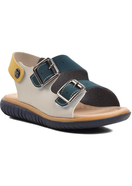 Şng 4172-P Lacivert Nubuk-Sarı-Krem Erkek Çocuk Sandalet