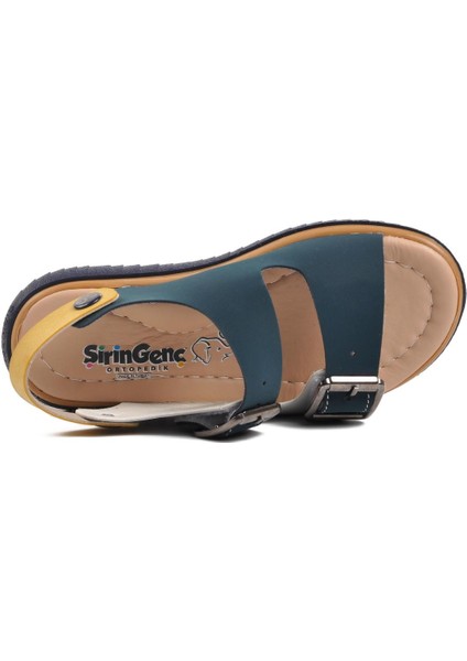 Şng 4172-P Lacivert Nubuk-Sarı-Krem Erkek Çocuk Sandalet