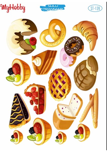 St 139 Hamurişleri, Kruvasan, Bagel, Apple, Donut Desenli Sulu Transfer 25X35