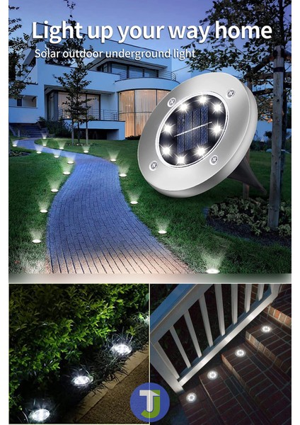 1 Adet Beyaz Işık Solar 8 Ledli Kazıklı Çim Zemin Bahçe Aydınlatma Güneş Enerjili 3W