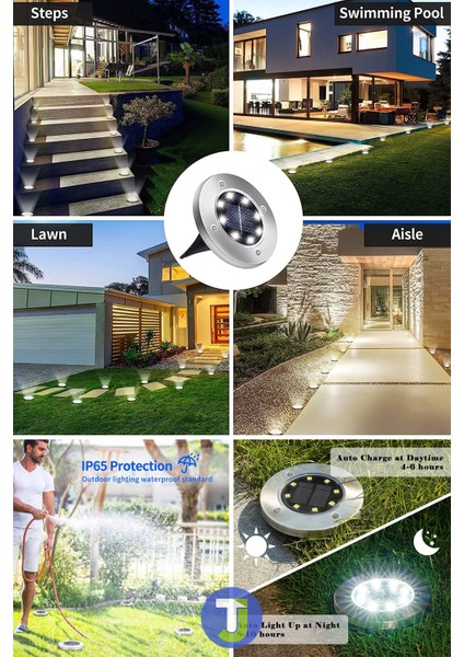 1 Adet Beyaz Işık Solar 8 Ledli Kazıklı Çim Zemin Bahçe Aydınlatma Güneş Enerjili 3W modelleri