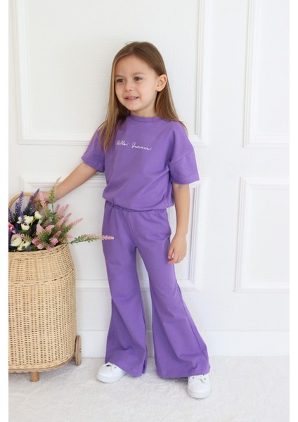 Kız Çocuk Ispanyol Paça Düz Crop Model Kısa Kollu Yazlık Basic Takım 2-5 Yaş modelleri