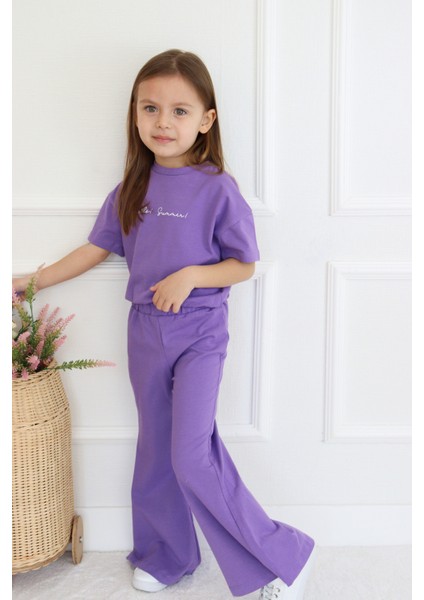 Kız Çocuk Ispanyol Paça Düz Crop Model Kısa Kollu Yazlık Basic Takım 2-5 Yaş fırsatları