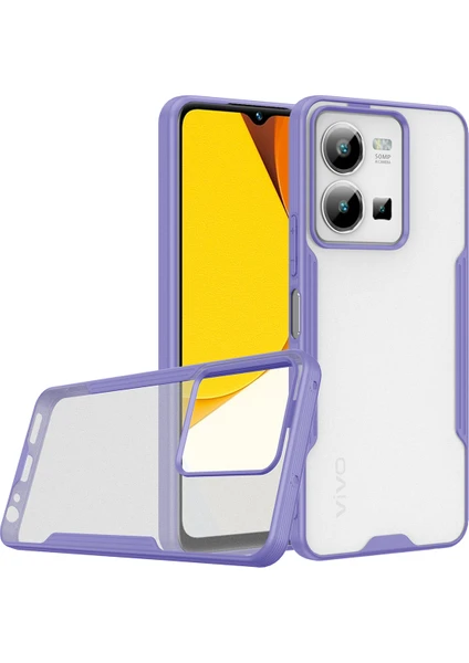 Caseart Vivo Y35 ile Uyumlu Kılıf Arkası Mat Colorful Silikon Kapak - Lila