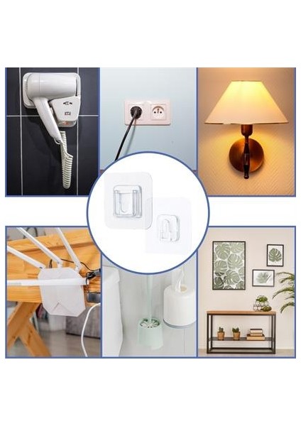 Eşya Sabitleme Askısı 10 Çift Şeffaf Çift Taraflı Yapışkanlı Geçmeli Klips