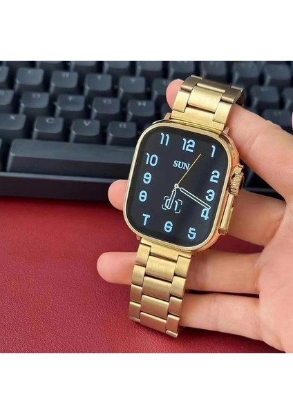 Watch 8 Ultra Gold Series H9 Ultra 49MM Full Ekran 2023 Altın Renk Metal ve Turuncu Silikon Çift Kordon Akıllı Saat