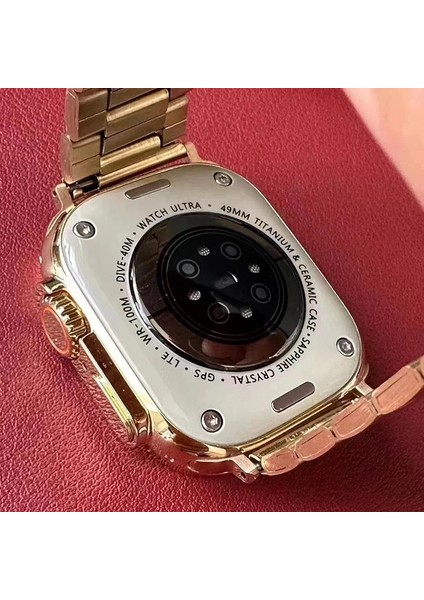 Watch 8 Ultra Gold Series H9 Ultra 49MM Full Ekran 2023 Altın Renk Metal ve Turuncu Silikon Çift Kordon Akıllı Saat