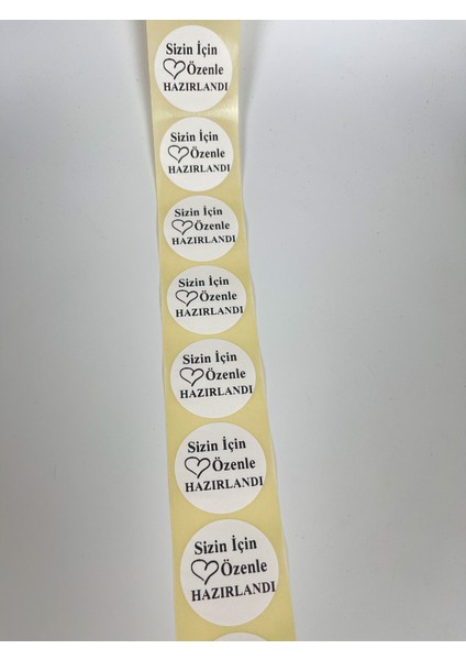 Butik Sosyetik Sizin Için Özenle Hazırlandı Siyah Yazı Kalpli 4 cm Yuvarlak Yapışkanlı Sticker 120 Adet