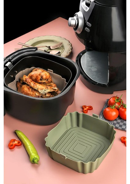Silikon Airfryer Pişirme Kabı Kabı 18X18X5.5 cm fiyatları