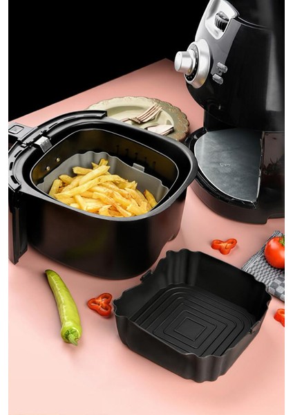 Silikon Airfryer Pişirme Kabı Kabı 18X18X5.5 cm modelleri