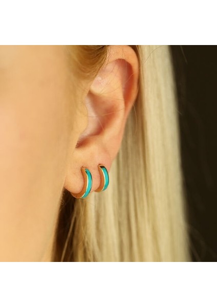 Turquoise Renkli Halka Altın Küpe