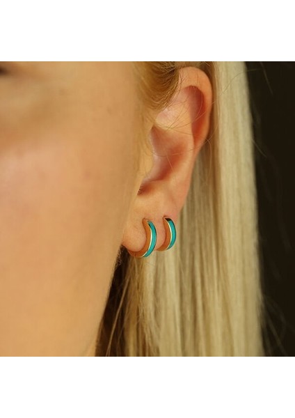 Turquoise Renkli Halka Altın Küpe