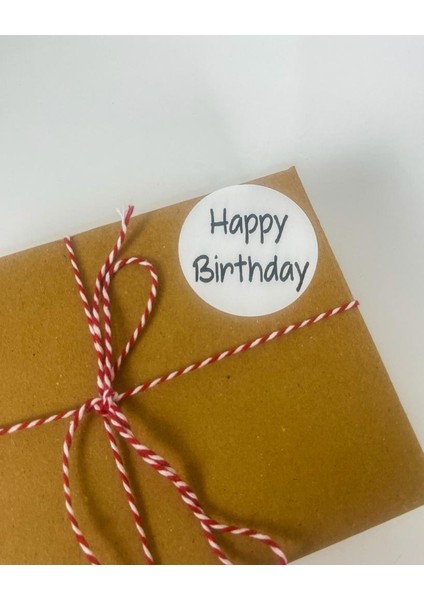 Happy Birthday Siyah Yazılı 5 cm Yuvarlak Yapışkanlı Sticker 100 Adet