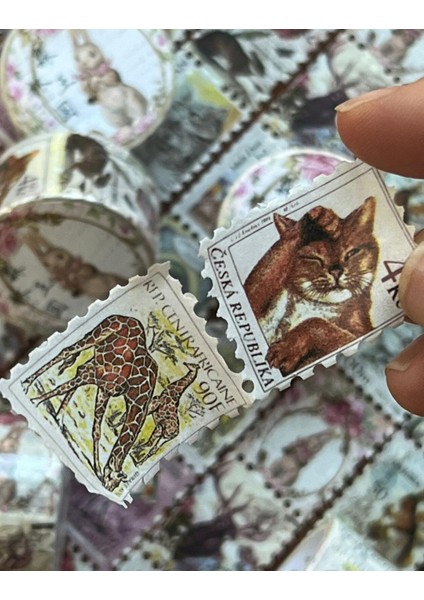Tavşan Desenli Tek Tek Çıkartmalı Pul Washi Bant / Sticker / Çıkartma/bullet Journal/ Defter Süsleme