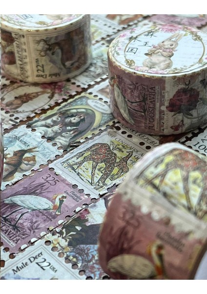 Tavşan Desenli Tek Tek Çıkartmalı Pul Washi Bant / Sticker / Çıkartma/bullet Journal/ Defter Süsleme
