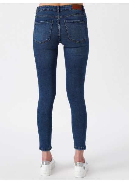 Taş Işlemeli Skinny Mavi Denim Pantolon