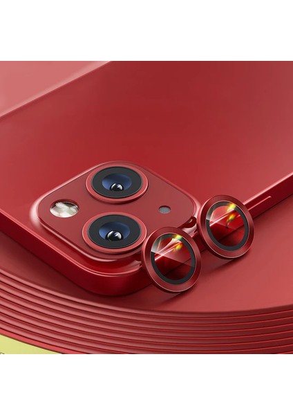 ıphone 13/13 Mini Uyumlu Alüminyum Alaşım 3D Kamera Lens Koruyucu Kırmızı