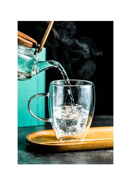 Çift Camlı Çift Cidarlı Cam Kupa 350ml Ev Ofis Fincanı Çift Katlı Isı Yalıtımlı Kulplu Bardak 2Lİ modelleri