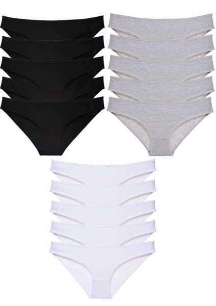 15 Adet Süper Eko Set Likralı Kadın Slip Külot Siyah Gri Beyaz