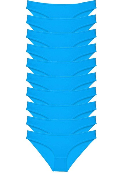 10 Adet Süper Eko Set Likralı Kadın Slip Külot Mavi