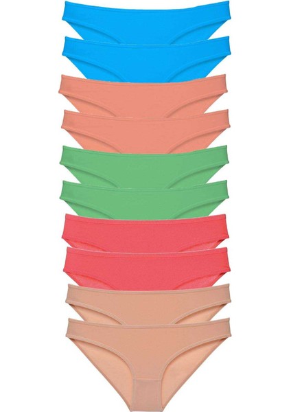 10 Adet Süper Eko Set Likralı Kadın Slip Ten Pudra Yeşil Fuşya Mavi