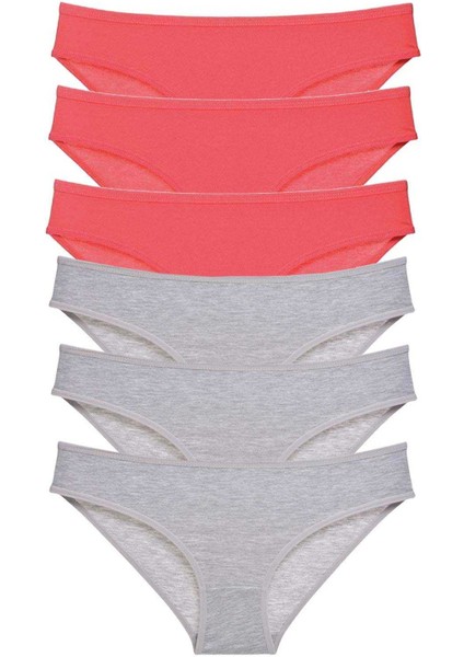 6 Adet Süper Eko Set Likralı Kadın Slip Külot Fuşya Gri