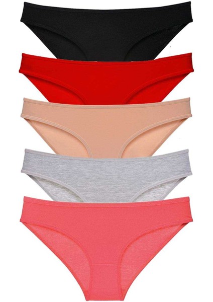5 Adet Süper Eko Set Likralı Kadın Slip Külot Siyah Kırmızı Ten Gri Fuşya